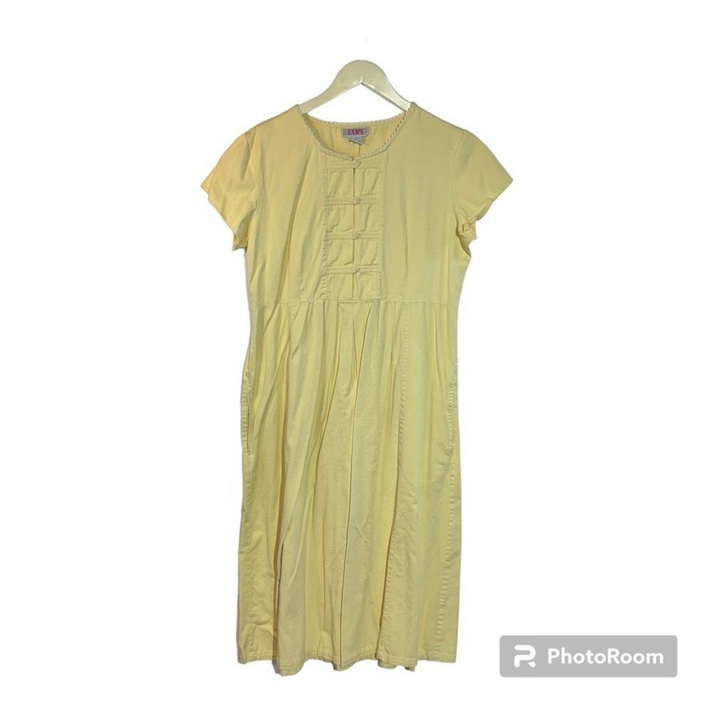 Vintage FADS Maxi Dress Women’s 14 Yellow Denim Drop Waist Prairie CottageCore